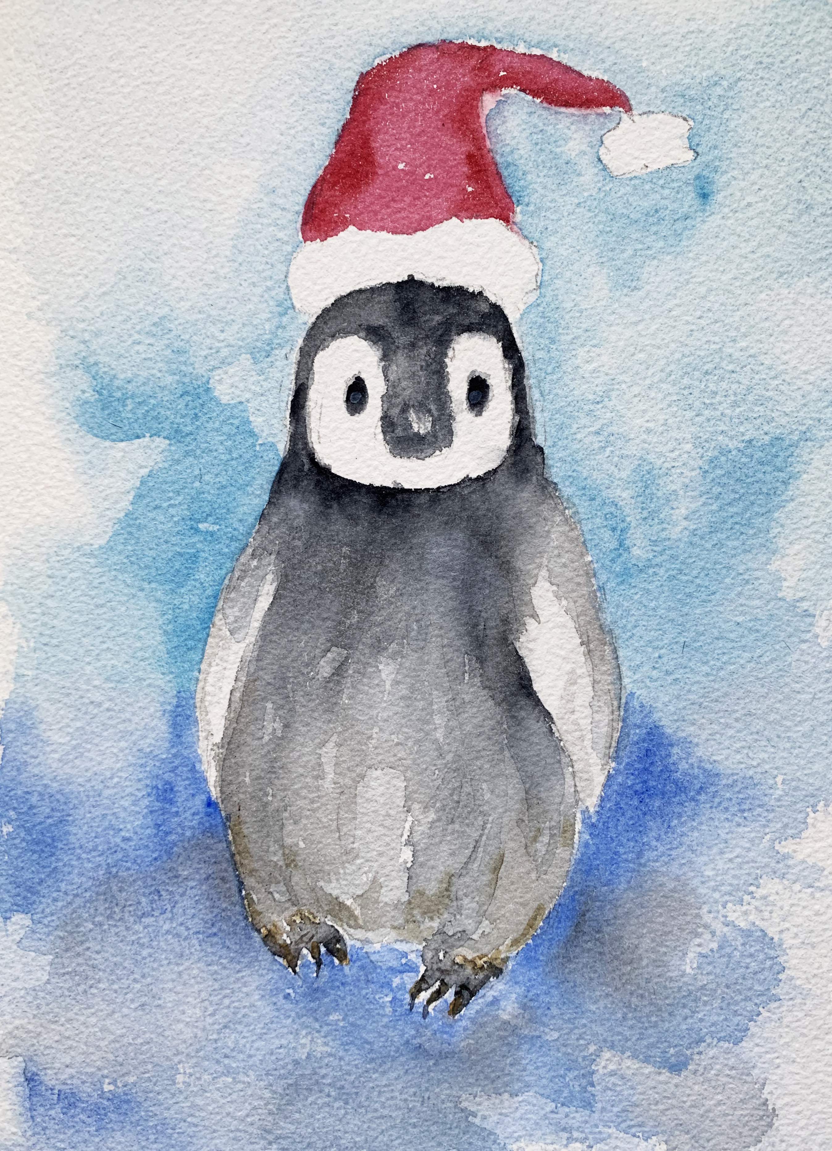 Penguin in the Snow watercolour painting MFPA in Ireland